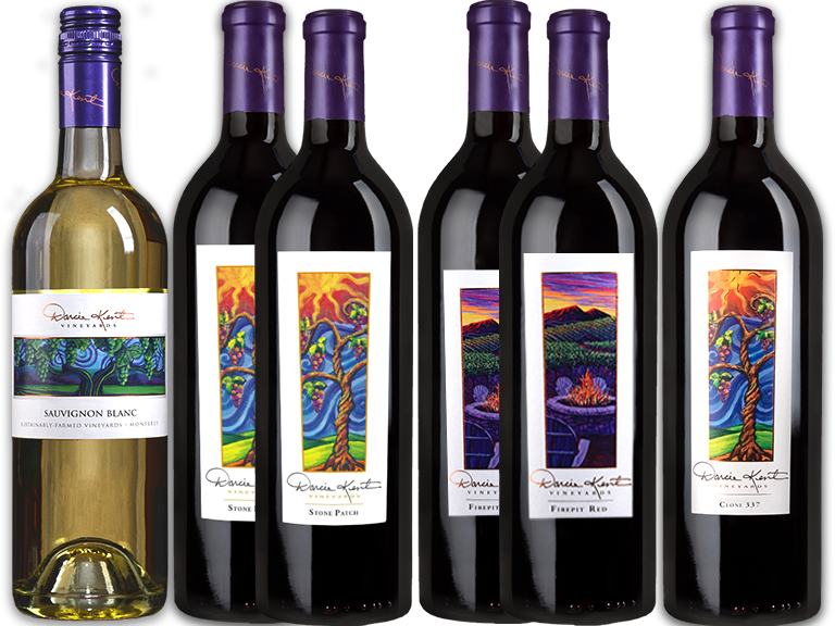 A photograph of six bottles of wine, showing a typical club pack for the Six Pack Combo Club Tier.